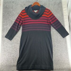 Dressbarn 3/4 Long Sleeve Sweater Dress Above Knee Mini Black Red Stripe Women L